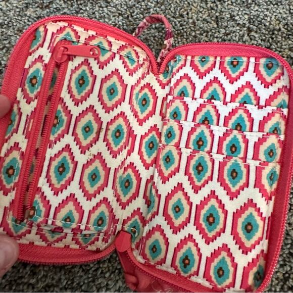 Vera Bradley Call Me Coral Pink Coin Purse Wristlet w/ Zipper & Clear Card Slot - Picture 8 of 14